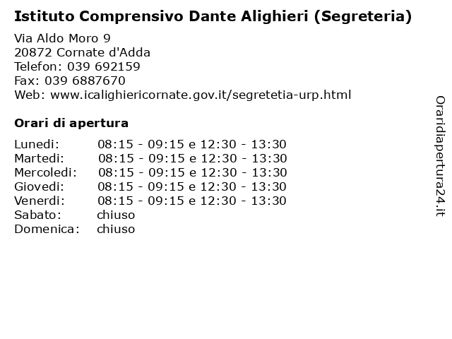 Orari di apertura Istituto Comprensivo Dante Alighieri